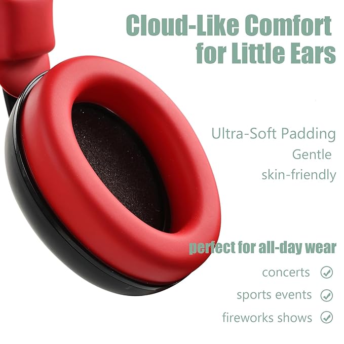 funbliss Baby Ear Muffs Noise Protection for Infant and Baby 3-36 Months - Noise Cancelling Headphones for Ear Protection with Storage Bag,Red