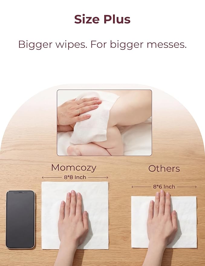 Momcozy Baby Wipes-Extra Large Size Design, 99% Water Based, Unscented & Hypoallergenic, Cleansing & Moisturizing Baby Wipes for Sensitive Skin, 240 Count (4 packs)