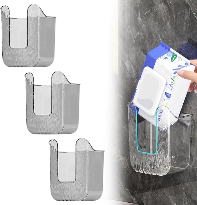 Kitchen Wipes Storage Box, Wall Mounted Paper Towel Boxs, Wall Mounted Wet Wipes Holder Dispenser, Paper Towel Boxs Organizer, Walls Mounteds Papers Towels Box Bracket (Gray,3pcs)