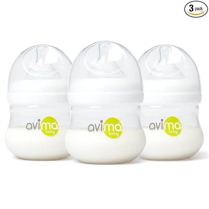Avima Baby 4 oz Anti Colic Baby Bottles for Breastfed Babies - Slow Flow Nipples, Wide Neck Bottle, BPA Free - Newborn 0-3 Months, Stage 1 (Set of 3)