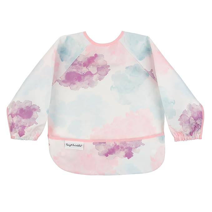 Tiny Twinkle Long Sleeve Bib for Babies & Toddlers | Waterproof Smock Bib for Eating | Machine Washable & Mess-Proof Feeding Essentials | Newborn Shower Gift (Cotton Candy, 6–24M)