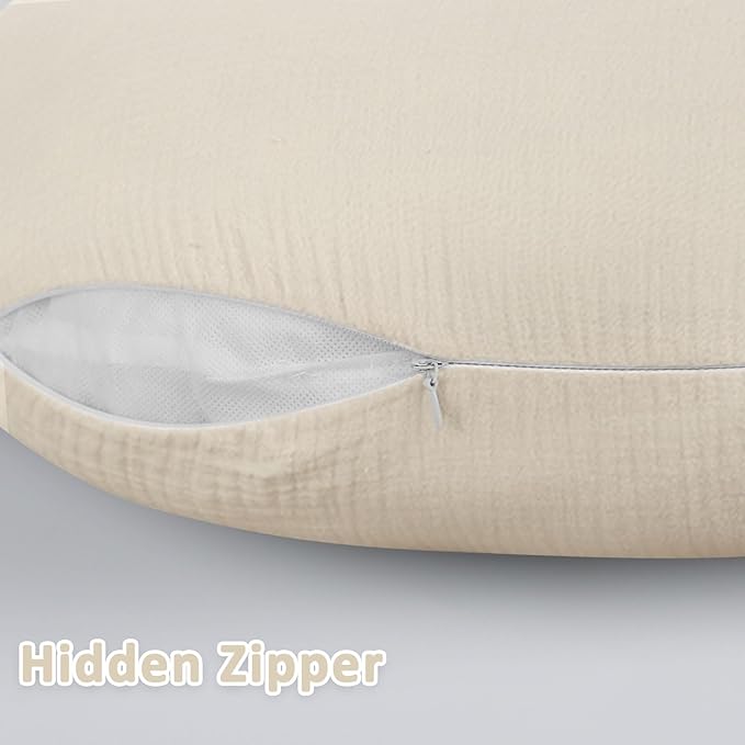 DILIMI Muslin Nursing Pillow Cover 2 Pack, Removable Nursing Cover for Breastfeeding Pillows, Ultra Soft Comfortable Slipcover for Baby Girl and Boy, Beige and Brown Checkered