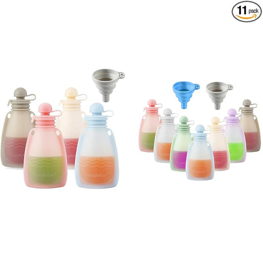 PandaEar 11 Pack Reusable Silicone Baby Food Pouches