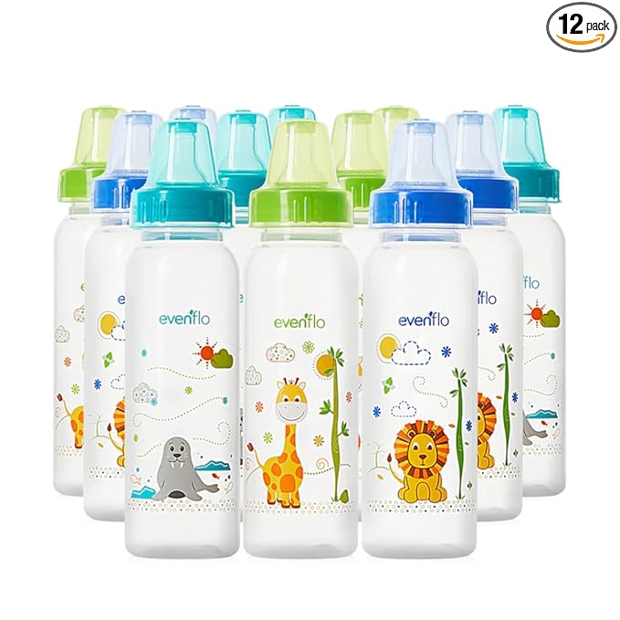 Classic Prints Polypropylene Bottles for Baby, Infant and Newborn - Blue/Green/Teal, 8 Ounce (Pack of 12)