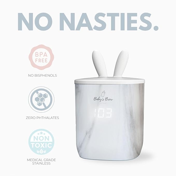 Baby's Brew Portable Bottle Warmer with Adapter Set – Cordless Baby Bottle Warmer for Breastmilk & Formula, Rechargeable, Leak-Proof, Travel-Friendly Milk Warmer, Marble