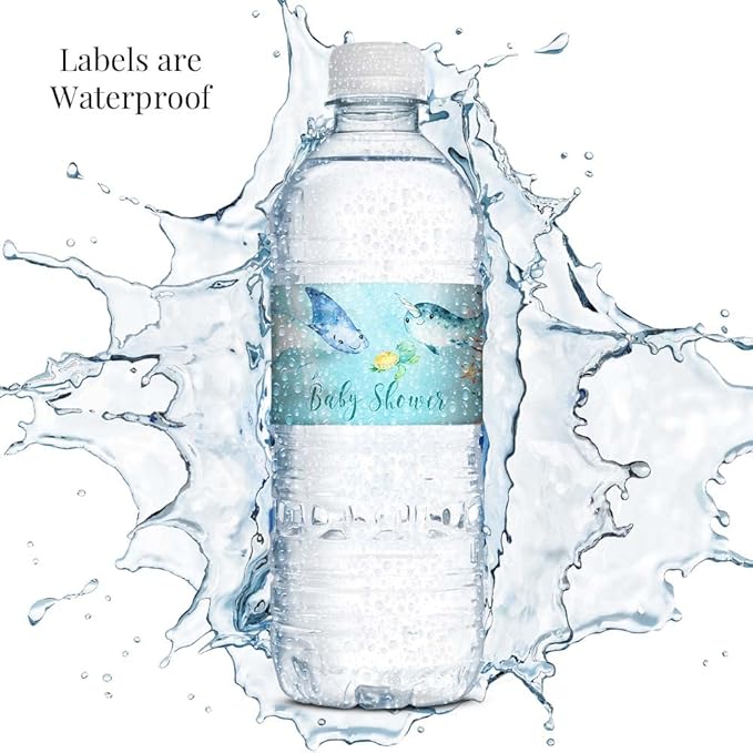 Underwater Cute Sea Life Baby Sprinkle Shower Waterproof Water Bottle Sticker Wrappers 20 Wrap Around Labels Sized 1.75" x 8.5" by AmandaCreation