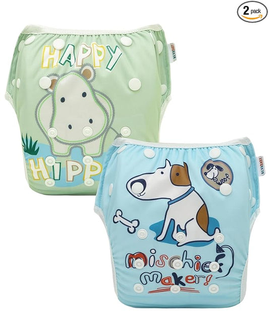 ALVABABY Swim Diapers 2pcs Baby & Toddler Snap One Size Reusable Adjustable Baby Boys' Swim Diapers for Swimming Lessons DYK155-156