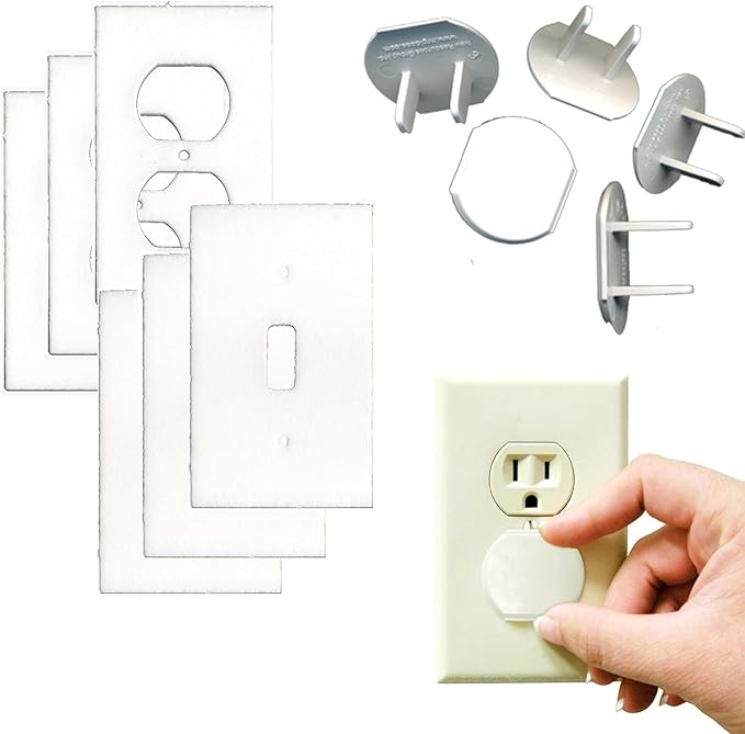 Electrical Outlet Safety Caps For Childproofing/Baby Cover Plugs and Draft Insulation Pack (16 Caps + 10 Gaskets)