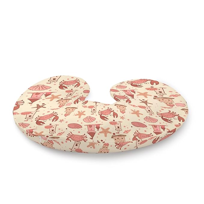 Cartoon Ocean Beach Crab Starfish Seashells Sandcastle Pattern Nursing Pillow Cover, Unisex Removable Breastfeeding Pillowcase Slipcover for Baby Girls Boys Newborns Toddlers, Cover Only
