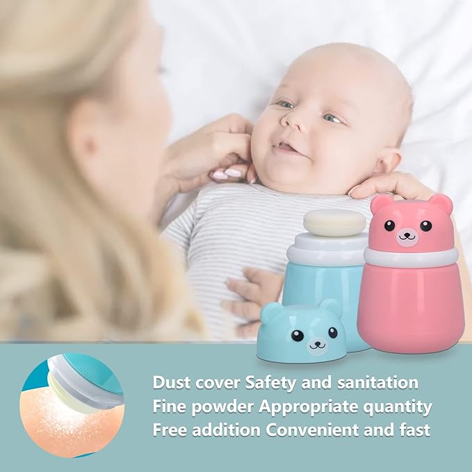 Body Powder Container, Fine Powder Cartoon Bear Powder Puff Box 2 Pcs No Irritation Durable for Adult for Travel for Children for Home(Bear Puff Empty Box)