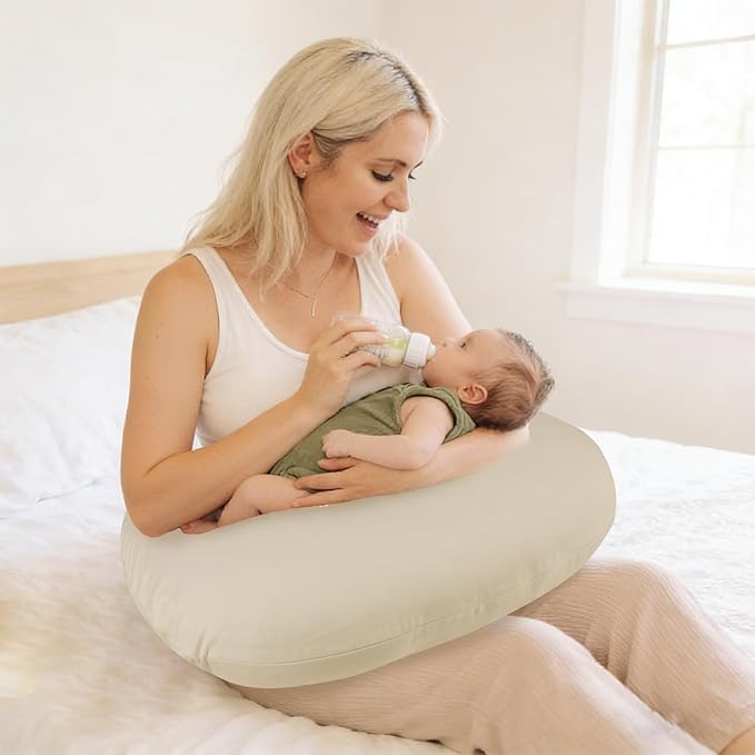 Hooyax Waterproof Nursing Pillow Cover, Stretchy Nursing Covers for New-Designed Breastfeeding Pillows, Adorable Infant Feeding Pillow Slipcover for Baby Boy and Girls (Khaki)