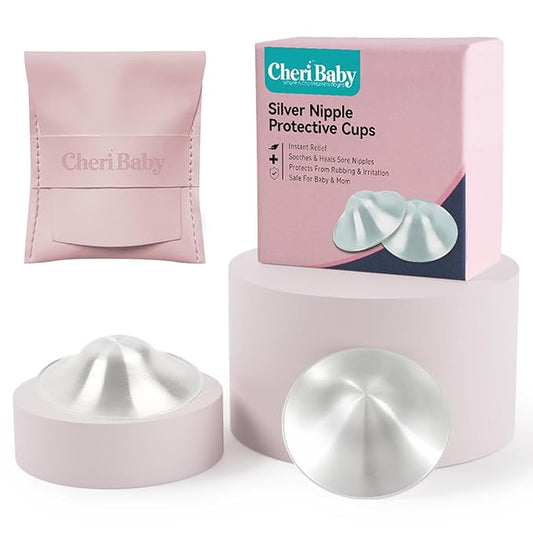 CheriBaby The Original Silver Nursing Cups, Silver Nipple Shield for Nursing Newborn, Nipple Cover for Breastfeeding Essential, Must Haves for Soothe and Protect Your Nipples, 999 Silver, X-Large Size