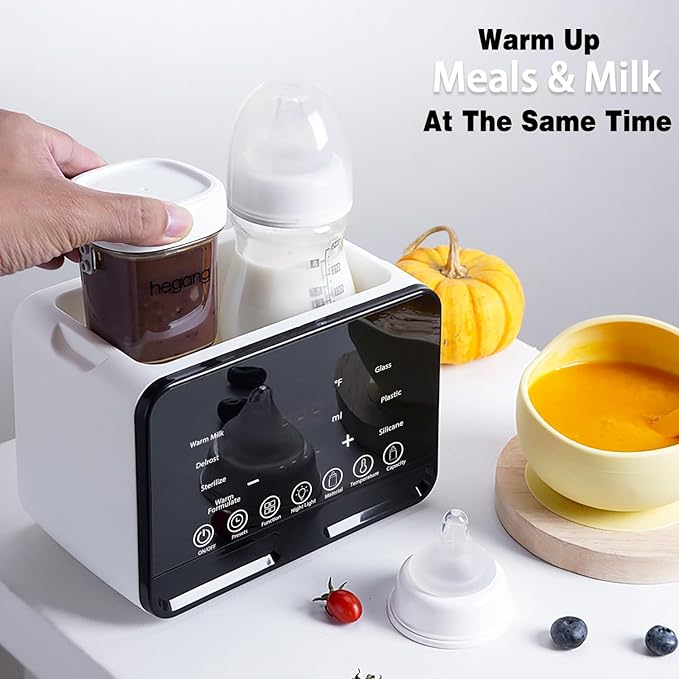 Losbenco Double Bottle Warmer and Steri-lizer, 8-in-1 Fast Baby Milk Warmer with Timer for Breastmilk or Formula, Multifunctional Bottle Warmer with Food Heater Defro