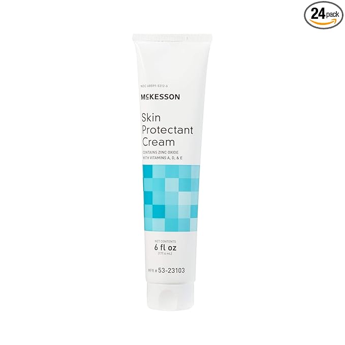 McKesson Vitamin A & D Skin Protectant Cream with Zinc Oxide - Incontinence Barrier Cream, Diaper Rash, Healing Dry and Cracked Skin - 6 oz, 24 Count