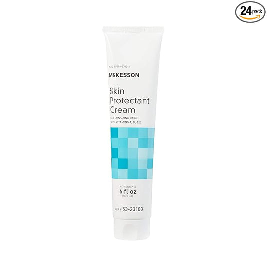 McKesson Vitamin A & D Skin Protectant Cream with Zinc Oxide - Incontinence Barrier Cream, Diaper Rash, Healing Dry and Cracked Skin - 6 oz, 24 Count