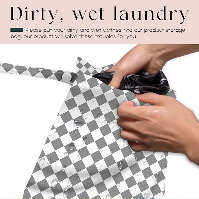 Wet Bag, Wet Dry Bag, Waterproof Swim Bags, Machine Washable Reusable Bags for Beach, Pool, Diapers, and Dirty Yoga Gym Clothes(Gray Small Diamond Pattern)