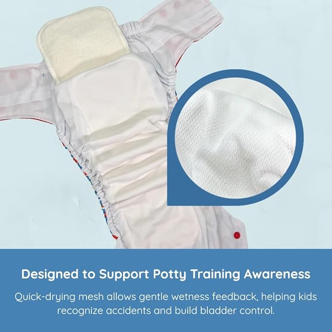 EcoAble Reusable Potty Training Diaper with Insert, Daytime Pull-on Cloth Training Pants for Toddlers and Big Kids (Size 3, Stained Glass)