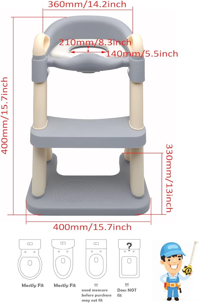 XKMT- Grey Toddler Potty Training Seat Ladder Wider Step Toilet Chair Infant Kid Bathroom Trainer