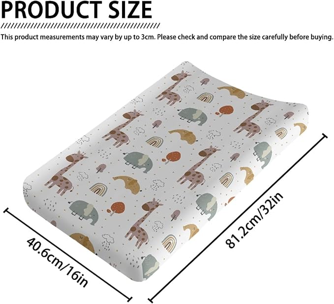 GOSTONG 32"x16" Diaper Changing Table Cover with Animal Giraffe Elephant Pattern Baby Stretchy Changing Table Mat Cover Protectors with Elastic Bands