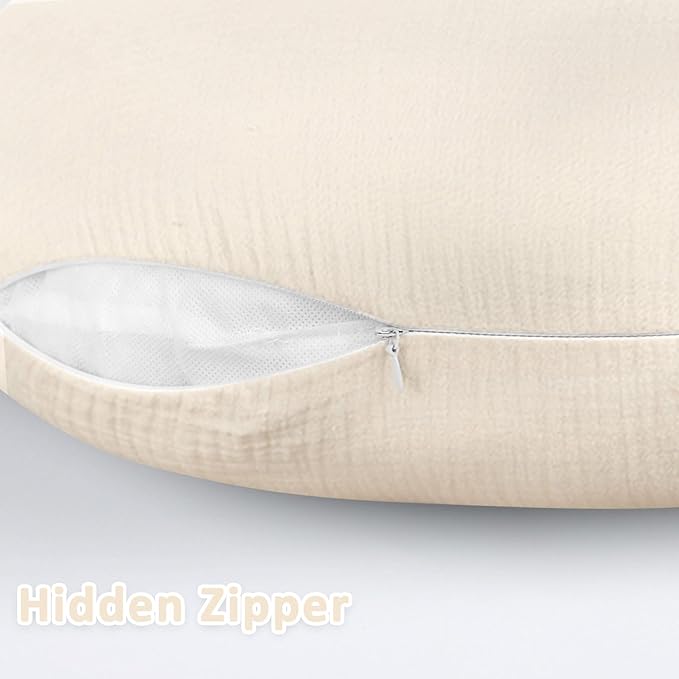 DILIMI Muslin Nursing Pillow Cover 2 Pack, Removable Nursing Cover for Breastfeeding Pillows, Ultra Soft Comfortable Slipcover for Baby Girl and Boy, Beige and Khaki Checkered