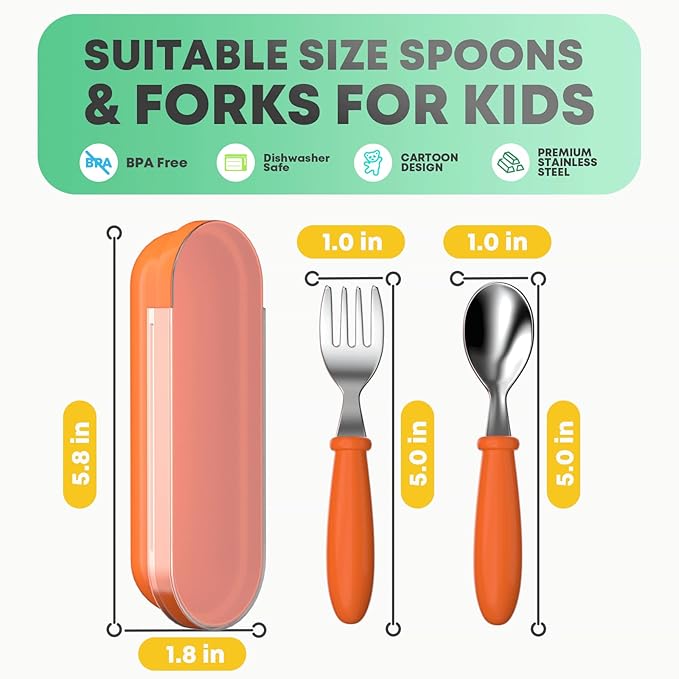Toddler Utensils, Toddler Forks and Spoons, Baby Utensils Set with Storage Box for Self Feeding Safe, Dishwasher Safe (2 Set with Case)