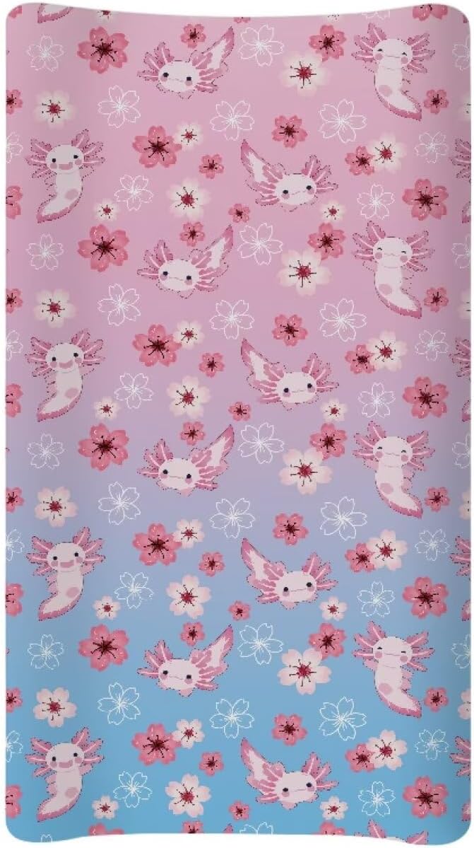 Axolotl Cherry Blossom Changing Pad Cover Waterproof Diaper Changing Cover Durable Breathable Soft Universal Tray Table Mat Infant/Toddler
