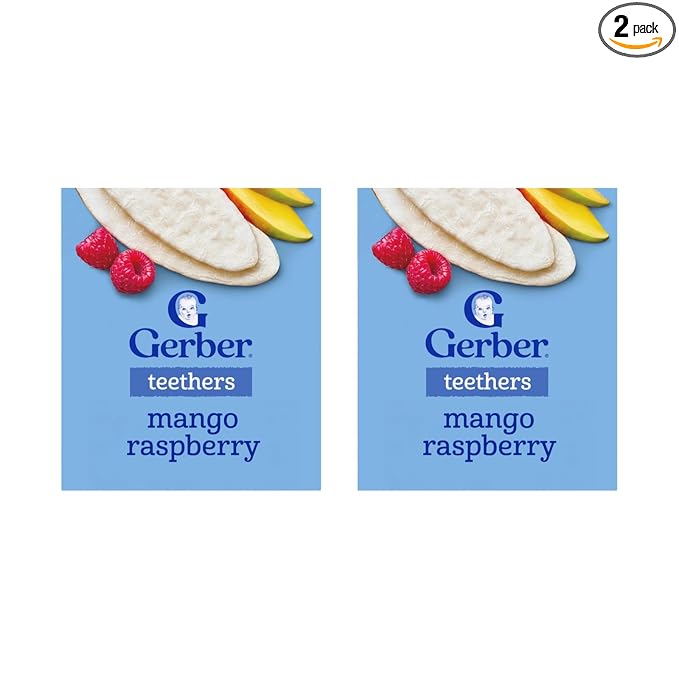 Gerber Snack for Baby Teethers, Mango Raspberry, Gentle Teething Wafers Flavored with Real Fruits, 12 Individually Wrapped 2-Packs (24 Wafers/Box) (Pack of 2 Boxes)