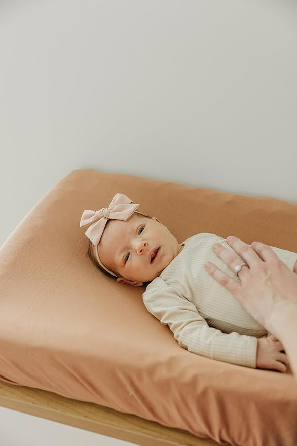 Copper Pearl Premium Knit Changing Pad Cover : Soft, Stylish, and Universal Fit for All Standard Diaper Changing Pads, Trendy Design Changing Pad Covers, Pecan