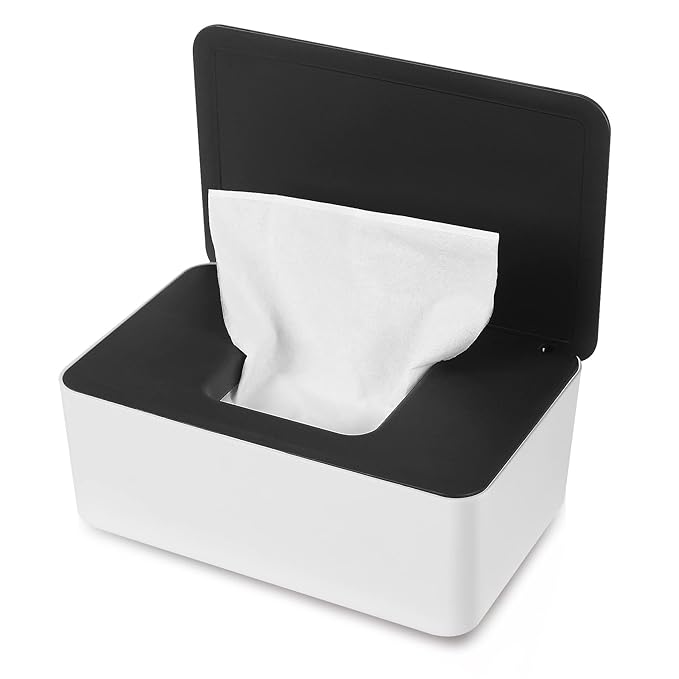 NOVWANG Wipes Dispenser, Baby Wipe Holder, Keeps Wipes Fresh, Refillable Wipe Container Baby Wipes Case for Bathroom Wipes Pouch Case, Black-White