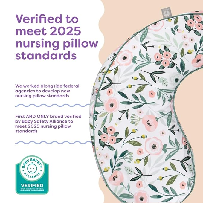 Boppy Uplift Nursing Pillow - Wedge Bottle & Breastfeeding Pillow to Reduce Spit-Up and Reflux Symptoms, with Body-Inclusive Opening and Belt, Baby Safety Alliance Verified - Pink Garden Flowers
