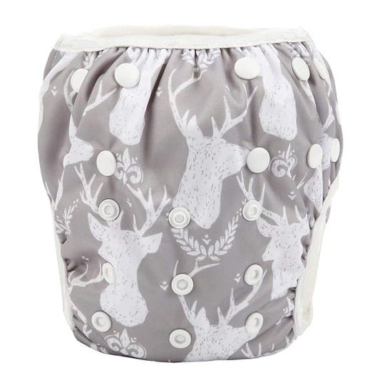 Baby Swim Diaper Nappy Pants Reusable Adjustable 0-2 Years Old Toddler Small (Small, Grey Deer)