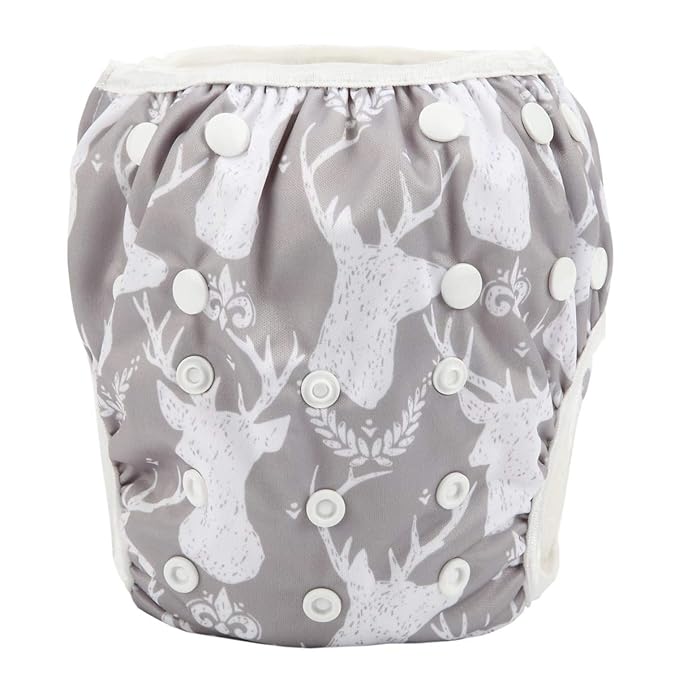 Baby Swim Diaper Nappy Pants Reusable Adjustable 6 Months to 3 Years Old Toddler Large (Large, Grey Deer)