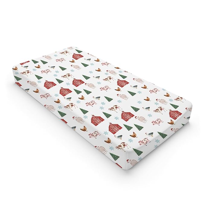 Watercolor Farm Animals Changing Pad Cover Retro Barn Chicken Pig Hen Duck Windmill Tractor Diaper Change Table Cover Sheets for Boys Girls Soft Stretchy Fitted Changing Mat Sheets 32''x16''