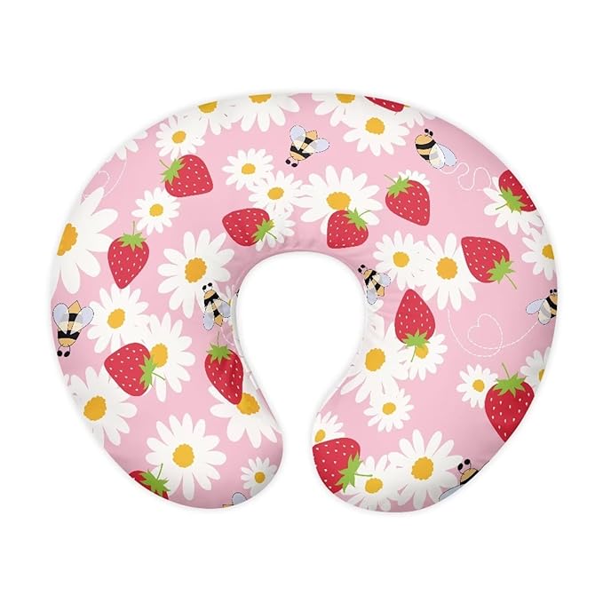 Daisy Strawberry Nursing Pillow Cover Stretchy Removable Cover for Breastfeeding Pillow Comfortable Slipcover for Baby Girl and Boy Washable & Breathable