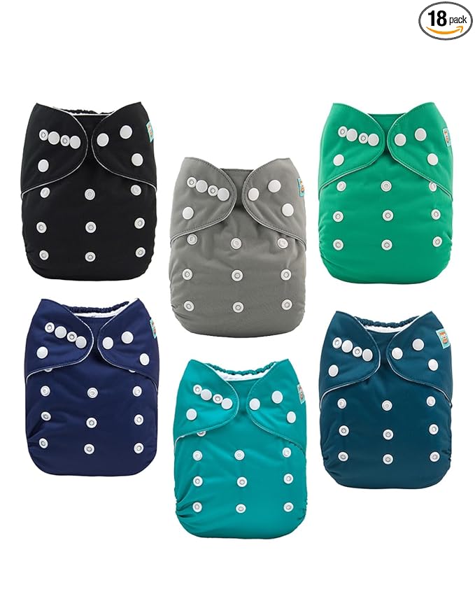 ALVABABY Baby Cloth Diaper 6 Pack with 12 Inserts One Size Cloth Diaper Covers Adjustable Washable Reusable for Baby Girls and Boys