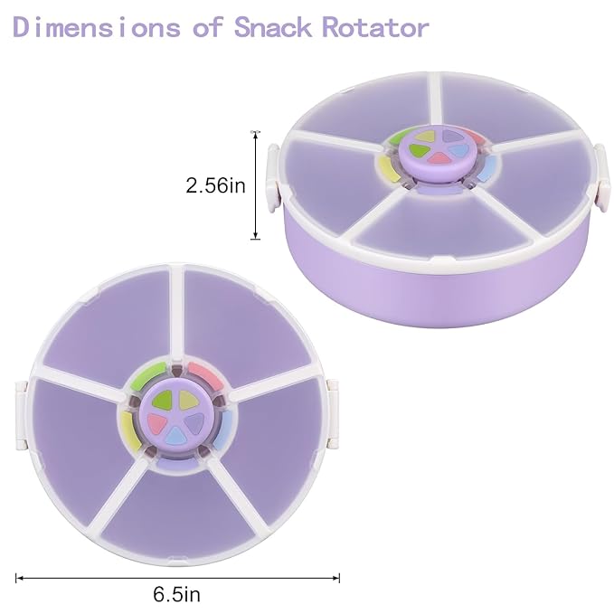 Pawtong Snack Rotator Container Reusable Snack Box with 5 Compartment Dispenser and Lid, Color Matching Opening Lid, BPA and PVC Free, for Home, School, Travel (2 Pack- Purple)