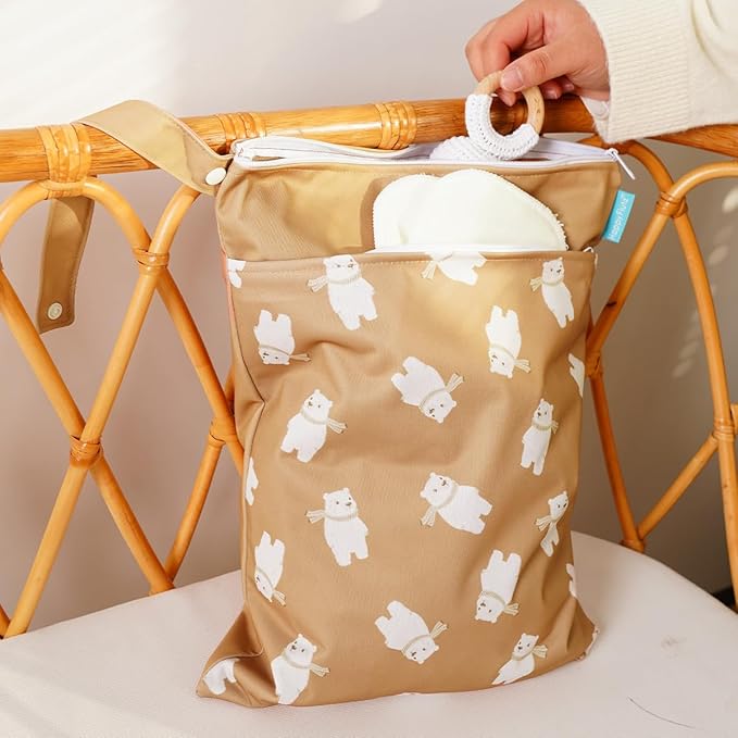 MOMIGO 2 pcs/set Wet Dry Bags for Baby Cloth Diapers - Reusable, Washable for Stroller, Diapers, Travel Bags, Gym Bag (Brown&Rainbow&Sun)