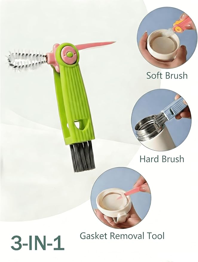 Baby Bottle Brush, 5 in 1 Bottle Cleaner Brush Set with Nylon and Silicone Bottle Brush, Straw Brush, Bottle Brush with Nipple Cleaner and Suction Cup, Cup Lid Cleaner Brushes Kit, BPA-Free (Green)