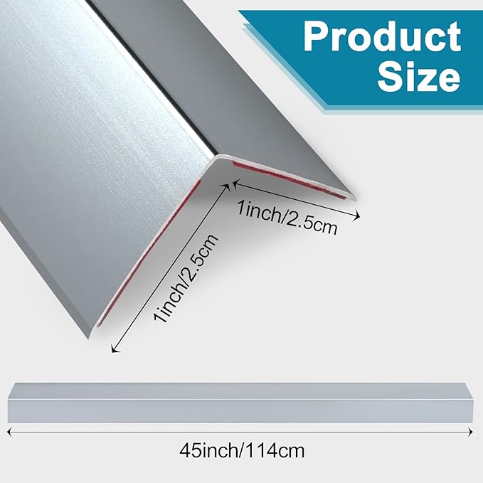 Raytano 4Pcs 45" L ×1" W Self Adhesive Metal Corner Protectors, Modern Aluminum Wall Corner Guards for Wall Door Furniture Cabinet Baseboard Frame Protection and Decoration (Size:45" x 1",Grey)