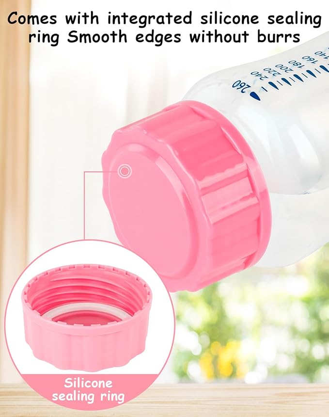 Travel and Storage Bottle Caps Compatible with Avent Baby Bottles, Bottle Lids Replacement, 8 Count, Pink