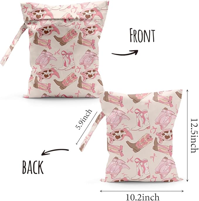 Waterproof Cloth Diaper Wet Dry Bag, Pink Reusable Travel Beach Pool Daycare Soiled Toddler Items Yoga Gym Bag for Swimsuits or Wet Clothes Diaper Western Boots Wet Bag