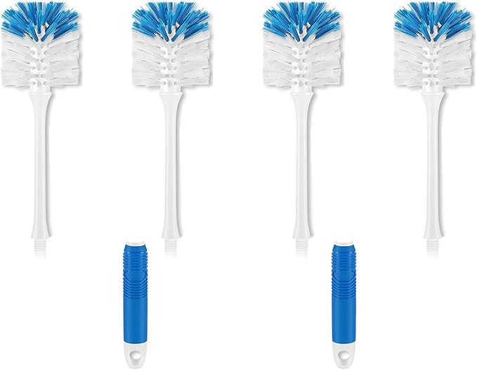Bottle Brush Cleaner—Long Water Bottle Brush for Tumblers, Cups, Glassware & Baby Bottles, 2 Handles with 4 Brush Heads