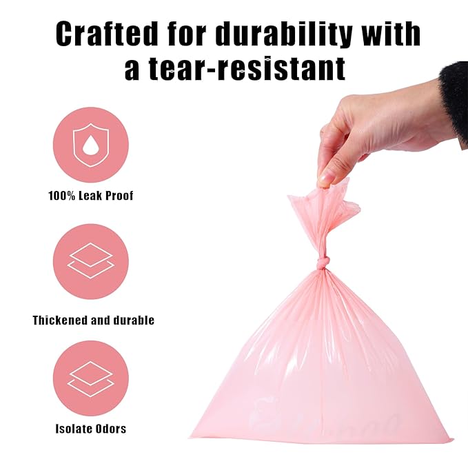 USBOO Disposable Diaper Bags for Baby - 8 Refill Rolls (120 Pack), Disposable Trash Bag with Dispenser - Cherry Blossom Scented, Pink, Ideal for Diaper Disposal