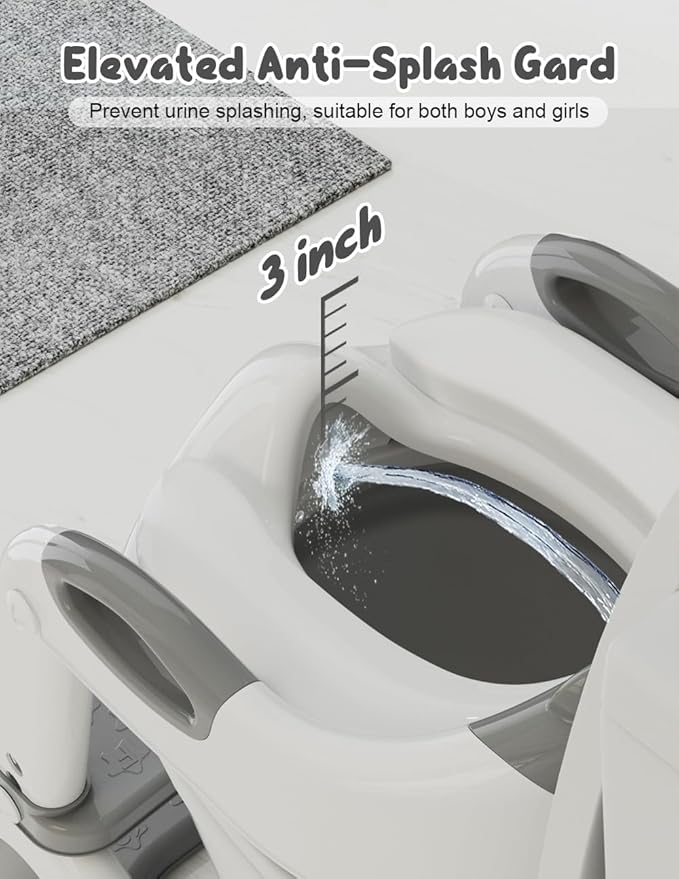Potty Training Seat with Step Stool, Toddler Potty Training Toilet Seat with Non-Slip Step Splash Guard Safety Handles and Waterproof Cushion, 2 In 1 Toddler Potty Seat