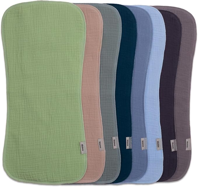 Maiwa 8 Pack Muslin Burp Cloths Baby Boy & Girl Soft Absorbent Burping Cloths for Babies, Newborn Spit Up Rags, Infant Towels, Unisex,Large 18.5" x 8.6" (Multicolour 02)