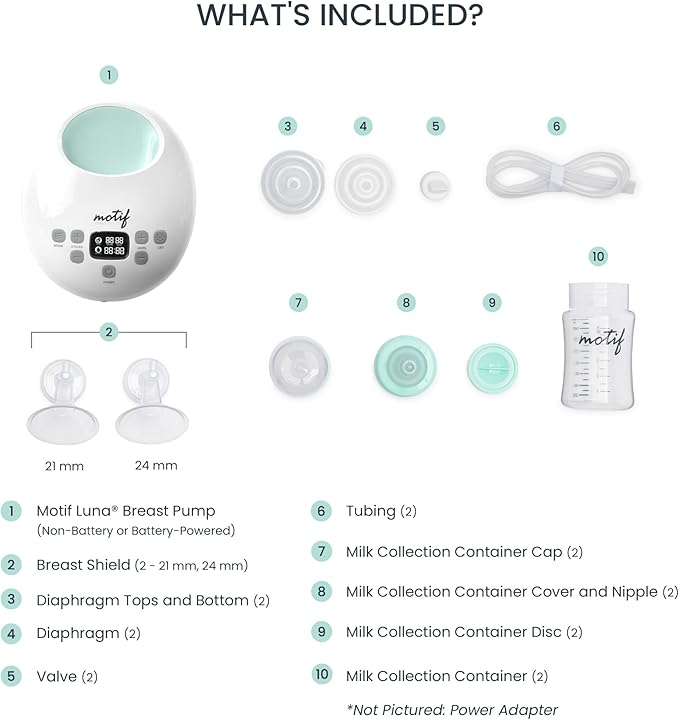 Motif Medical Luna Double Electric Pump for Breastfeeding - Portable - Hospital Grade Pump w/LED Light - Hands-Free Breast Pump, Quiet Motor Baby Breast Pump