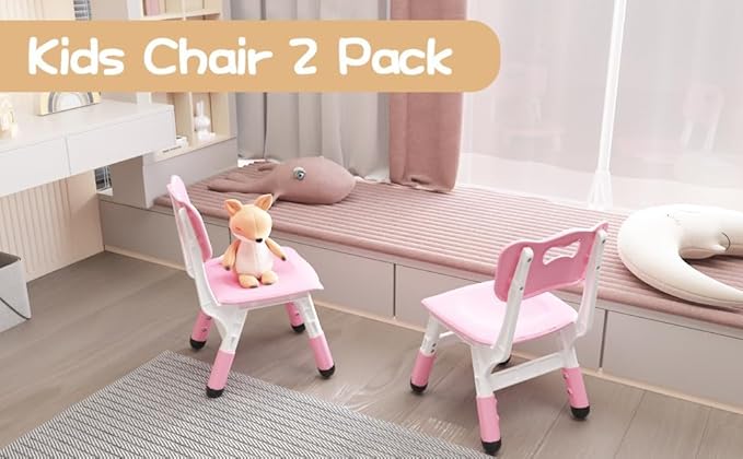 2-Pack Height-Adjustable Kids Plastic Chairs - Ergonomic Backrest, Non-Slip Feet, Durable, 82Kg Weight Capacity - For Home, Kindergarten, Classroom & Activities