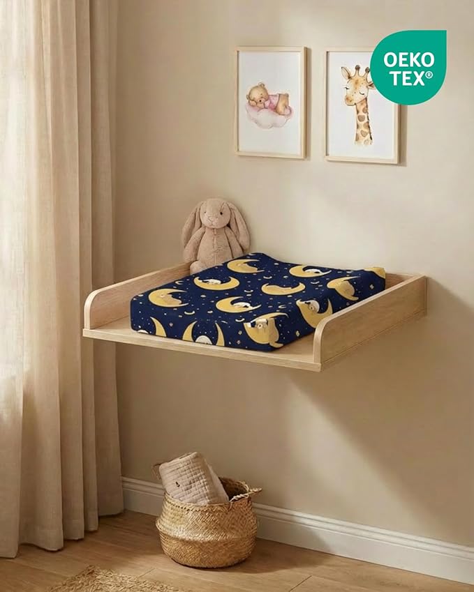 Changing Pad Cover - Pack of 2 Soft Unisex Diaper Change Microfiber Table Sheets - Fits 32"x16" Contoured Pad - Changing Pad Cover for Baby Boys & Girls - Snug, Machine Washable - Oeko-Tex, Moon Bear