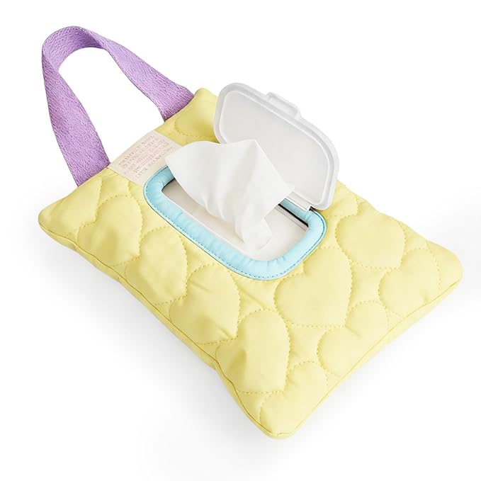 Reusable Baby Wipe Cover Fabric Quilted, Universal Size Travel-Friendly Baby Wipes Bag with Zipper Compatible with HUGGIES,WaterWipes,Pampers,Johnson and More Brands (Yellow)