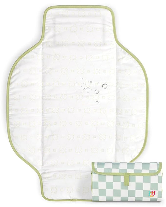 PZU Portable Diaper Changing Pad - Waterproof Travel Changing Mat with Built-in Pillow, Gifts for Baby Shower, Newborn Girls & Boys（Sage Checkers）